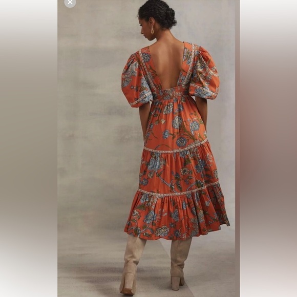 Love The Label Dresses & Skirts - Love The Label Mabel Wanda Blue Floral Siena Orange Cottagecore Prairie Dress XS